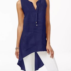 Women’s Extra Large (XL) Blue AS AUGUST SILK Linen Sleeveless Tunic Top